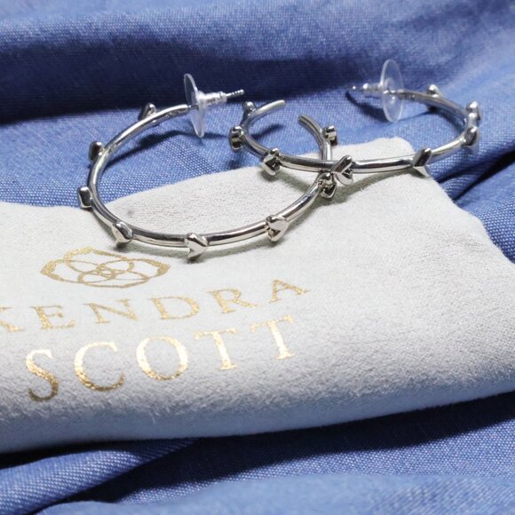 Authentic Kendra Scott Haven Heart Silver Hoop Earrings - Picture 2 of 3
